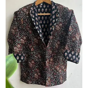 Women's Multicolor <b>Quilted</b> Jacket Printed Reversible Design Regular Fit Full Sleeves Casual Wear Button Closure 2 Pockets Jacket - Product Image 4