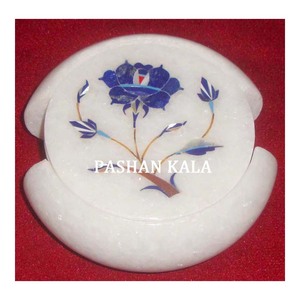 Beautiful Best Quality Pure White Marble Inlay <b>Coaster</b> <b>set</b> - Product Image 1