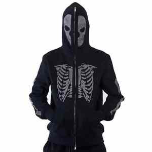 Visage Total Zipper Rhinestone Hoodie Logo personnalisé Hip Hop Oversize Rhinestone Full Zip up Hoodies - Product Image 1