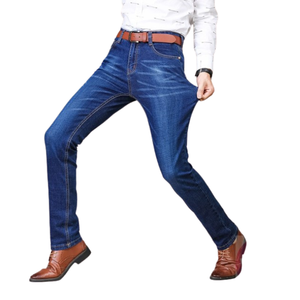 กางเกงยีนส์ขาตรงสำหรับผู้ชายกางเกงขายาวทรงตรงผ้ายืดทรงสูงสำหรับนักวิ่ง - Product Image 5