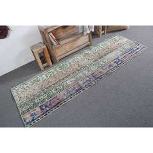 พรมตุรกีขนาด 2.3x7.2 ฟุต ลายดอกไม้สีน้ำเงิน พรมวินเทจทำจากขนสัตว์ - Product Image 2