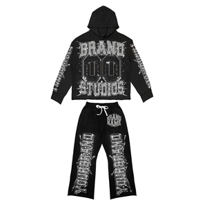 Pantalon à capuche en strass personnalisé de haute qualité ensembles de survêtement en strass pour hommes conception de mode Streetwear vente en gros oem - Product Image 5