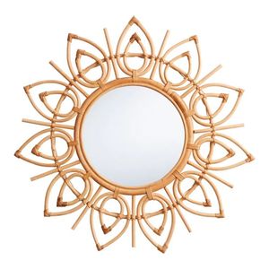 Marco de espejo de ratán de flor redonda hecho a mano Vintage Color Natural para decoración de pared en baño sala de estar hogar hoteles hecho India - Product Image 4