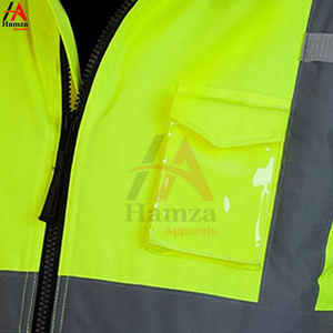Chaqueta de seguridad formal reflectante de alta visibilidad 220 GSM tela de poliéster cuello alto logotipo frontal neón amarillo negro Color hombres - Product Image 4