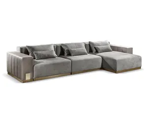 Corner sofa upholstered in leather and felt, modern style living room sofa uses sturdy imported pine wood frame