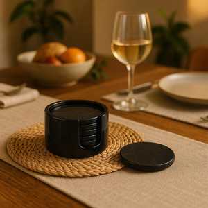 Dessous de verre en marbre personnalisé lot de 6 sous-verres ronds en onyx avec support Décoration de table minimaliste Cadeau pour pendaison de crémaillère - Product Image 5