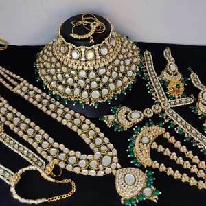 TRADITIONAL & FANCY ANTIQUE DESIGNER BRIDAL <b>JEWELLERY</b> GOLD PLATED and CZ ZIRCON BRIDAL WEDDING NECKLACE <b>SET</b> and FORWOMEN & <b>GIRL</b> - Product Image 1