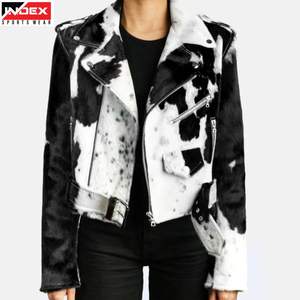 Veste en cuir de vache véritable pour homme, style motard, imprimé vache noir et blanc |   Direct d'usine |   Approvisionnement en vrac |   Vente en gros - Product Image 1