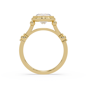 Bagues de fiançailles solitaires vintage avec diamant de laboratoire rond serti clos, certifiées IGI, en or jaune 14K, bordure milgrain, fabricant - Product Image 5