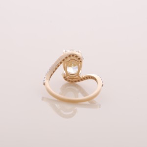 Anillo de compromiso/boda con halo de diamantes amarillos ovalados certificados por IGI, banda pavé en plata de ley 925 maciza - Product Image 3