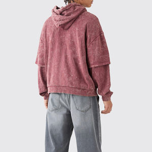 Sweat à capuche vintage délavé à l'acide pour hommes luxe double couche manches 100% coton polaire longue longueur haute qualité sweats à capuche pour hommes - Product Image 6