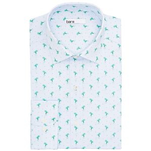 Camicia Elegante da Uomo Bar III Slim Fit Elasticizzata a Righe, 100% Cotone Popeline Antipiega, Taglia S Blu - Product Image 1