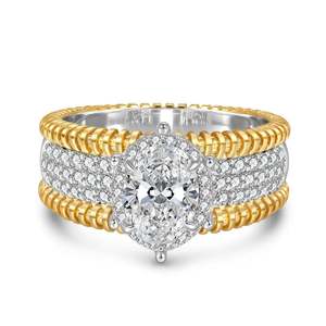 Anillo de Compromiso Jeulia Vintage de Dos Tonos con Corte Ovalado Halo - Plata de Ley con Baño de Oro y Oro Rosa - Product Image 1