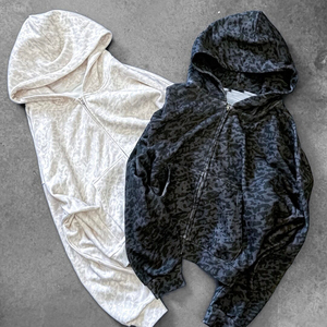 Sweat à capuche d'hiver pour homme, style streetwear décontracté, en coton éponge, avec fermeture éclair, personnalisable avec logo imprimé intégral motif léopard, vente chaude OEM - Product Image 1