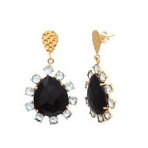 Boucles d'oreilles en forme de poire en argent Sterling 925, Onyx noir et topaze bleue Hydro - Product Image 1