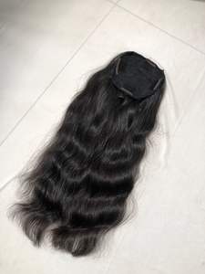 Export Top 100% Raw Unprocessed 18" Natural Wavy <b>Ponytail</b> Human Hair Extension's Machine Double Weft Natural Hair Indian Vendor - Product Image 2
