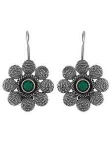 Pendientes de tuerca con patrón floral y geométrico de plata oxidada de alta calidad y alto grado más vendidos del proveedor indio directo para mujer - Product Image 3