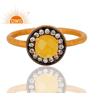 Hot Selling Sterling Silver 18K Gold Plated Natural Cz And Yellow <b>Moonstone</b> Gemstone Stackable Ring Jewelry For Women - Product Image 2