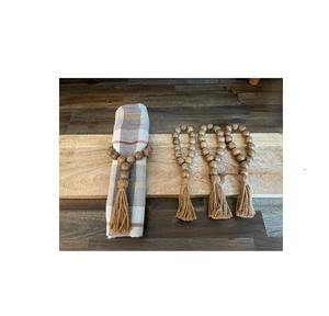 แหวนผ้าเช็ดปากลูกปัดไม้สไตล์เชือกป่านพู่แหวนผ้าเช็ดปากสำหรับราคาที่ดีที่สุดไม้ธรรมชาติสี - Product Image 2