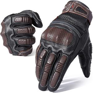 Guantes de dedo completo para motocicleta, de cuero genuino, protección con pantalla táctil - Product Image 1