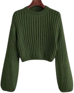 เสื้อสเวตเตอร์ไหมพรมสีเขียวเข้ม แขนยาว ทรงครอป สำหรับผู้หญิง ใส่สบาย อุ่น ยืดหยุ่น แฟชั่นลำลอง เหมาะสำหรับฤดูหนาว - Product Image 1