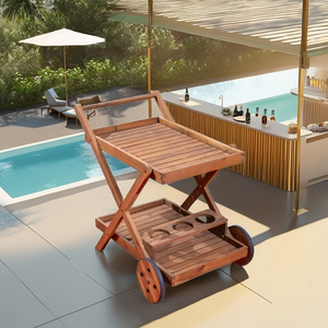 Solid 2 Tier Wooden Bar Cart with Wheels Wine & Beverage <b>Serving</b> <b>Trolley</b> for Home Hotel Outdoor Patio - Product Image 2