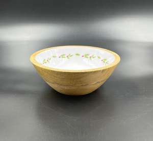 El último cuenco de madera de mango con diseño impreso de flores únicas para servir cuenco de madera multiusos para servir. - Product Image 2