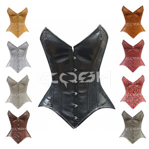 Wholesale <b>Black</b> PVC Snakeskin Overbust <b>Corset</b> Heavy Duty Steel Boned Waist Training Fashion Bustier OEM/ODM Manufacturer - Product Image 3