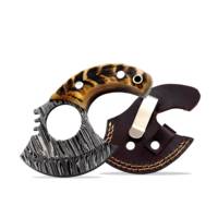 Personnalisé San Mai Damas Acier Traditionnel Alaskan Ulu Couteau Bois de cerf Manche en corne de cerf Gaine en cuir spéciale Cutter multi-usages