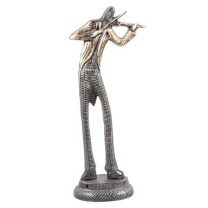 Sculpture artisanale en fonte d'aluminium représentant un homme jouant de la guitare avec finition argentée à bas prix - Product Image 3