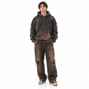 Ensembles sweat à capuche et pantalon effet usé pour l'hiver – Coupe confortable – Vêtements en gros directement de l'usine - Product Image 1