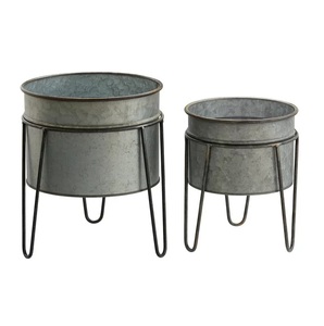 Premium quality Galvanized Planter <b>Flower</b> Pot Garden & Home <b>Decorations</b> Metal Round Tub Garden Planter with rope handle - Product Image 5