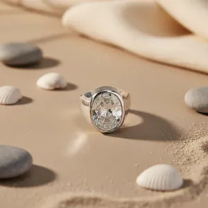 "Handmade Geometric <b>Statement</b> Topaz Boho <b>Ring</b> for Women in Platinum" - Product Image 2