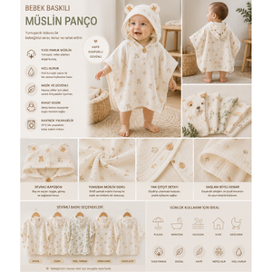 Serviettes de bain à capuche pour filles et enfants, en mousseline de coton 100% imprimée, douces, respirantes, à séchage rapide, avec oreilles d'ours et boutons latéraux, pour la plage et le bain - Product Image 3