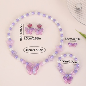 Ensemble de bijoux de princesse pour enfants de style nouveau pour filles, bracelet, collier, bague, boucles d'oreilles en perles de papillon de dessin animé, ensemble d'accessoires de 5 pièces - Product Image 2