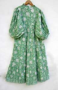 2024 meilleure vente luxueux main bloc imprimé soie longue maxi robe pour les femmes tenue décontractée robe pour l'exportation mondiale de l'Inde - Product Image 2