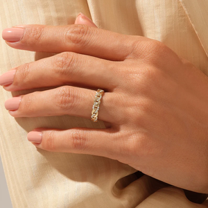 Mew Products Half Eternity Link Chain Lab Grown Diamond Wedding Ring Band con cadena de oro macizo de 14K para fiestas - Product Image 5