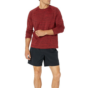 Chemise Performance rouge chiné à manches longues pour hommes Haut d'entraînement athlétique respirant à séchage rapide Polyester Spandex Gym Wear - Product Image 5