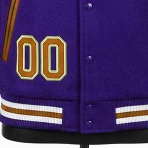 Veste universitaire violette sur mesure pour hommes, style vintage, avec manches en cuir, broderie chenille, veste bomber de baseball - Product Image 5