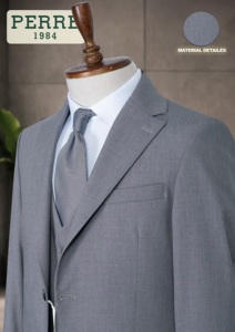 PERRE 1984 Costume d'affaires gris pour homme, style britannique, double boutonnage, col mandarin, infroissable, coupe classique, viscose polyester - Product Image 2