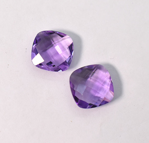 Natural Amethyst Checker Cut <b>Cushion</b> <b>Shape</b> 11.15 Cts 2 Pieces 12X12 mm - Product Image 3