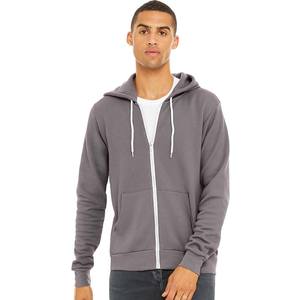 Adult 100% Cotton <b>Fleece</b> Full-Zip Hooded <b>White</b> Grey <b>White</b> Drawstring Loose Fit Hoodies - Product Image 1