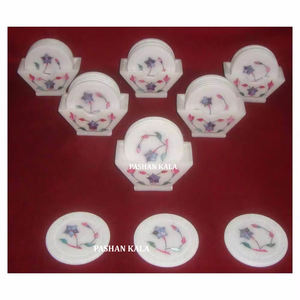 Unique Design New Modern Look Pure <b>White</b> Marble Mix Mother of Pearl Inlaid Round <b>Coaster</b> Set for Home and Hotel Decorations - Product Image 1