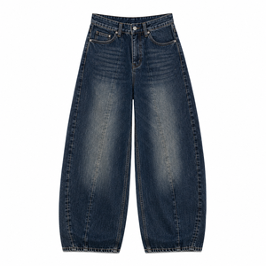Women's High Waist Wide Leg Denim <b>Jeans</b> Loose Fit Stonewashed Light Vintage Cotton Ankle Length Casual Summer Wear OEM ODM - Product Image 3