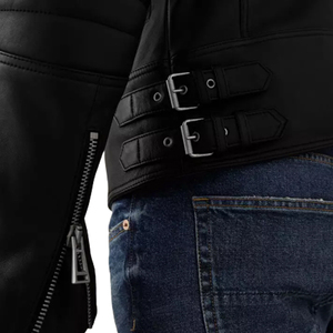 Men's <b>Black</b> PU Leather Moto Jacket Stand Collar Zipper Closure Slim Fit Regular Sleeve Solid Color Autumn Wear - Product Image 5