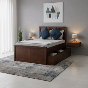 Lit pleine grandeur en bois de pin massif avec rangement en couleur café pour chambre à coucher - Product Image 2