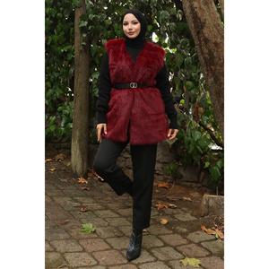 Chaleco Casual de Piel de Zorro Negro 19372 con Cinturón, Patrón a Rayas, Decoración de Botones Vintage, Prenda Exterior de Piel Auténtica con Estilo Patchwork - Product Image 6