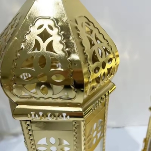 Hot Selling Ramadan and Eid Decorative Lights Gold Moroccan Candle <b>Lanterns</b> <b>Set</b> of 3 Metal/Glass Floor <b>Lanterns</b> - Product Image 2