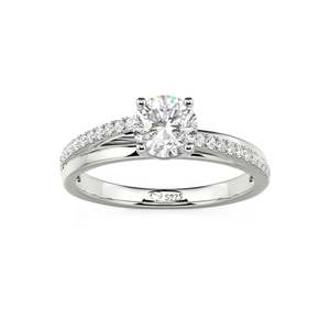 Jeulia Custom Geometric <b>Solitaire</b> Engagement <b>Ring</b> Rhodium & Gold Plated Sterling <b>Silver</b> with Zircon Stone 8mm Width - Product Image 3