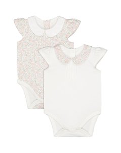 Mono de algodón suave de alta calidad con mangas cortas y volantes, conjunto de 2 estampados florales para recién nacidos, mameluco de verano sólido para niña y bebé - Product Image 1